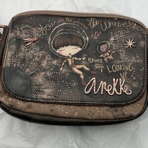 ANEKKE Brown Crossbody Bag WITH JEWELRY EMBROIDERED CANADIAN ARTIST